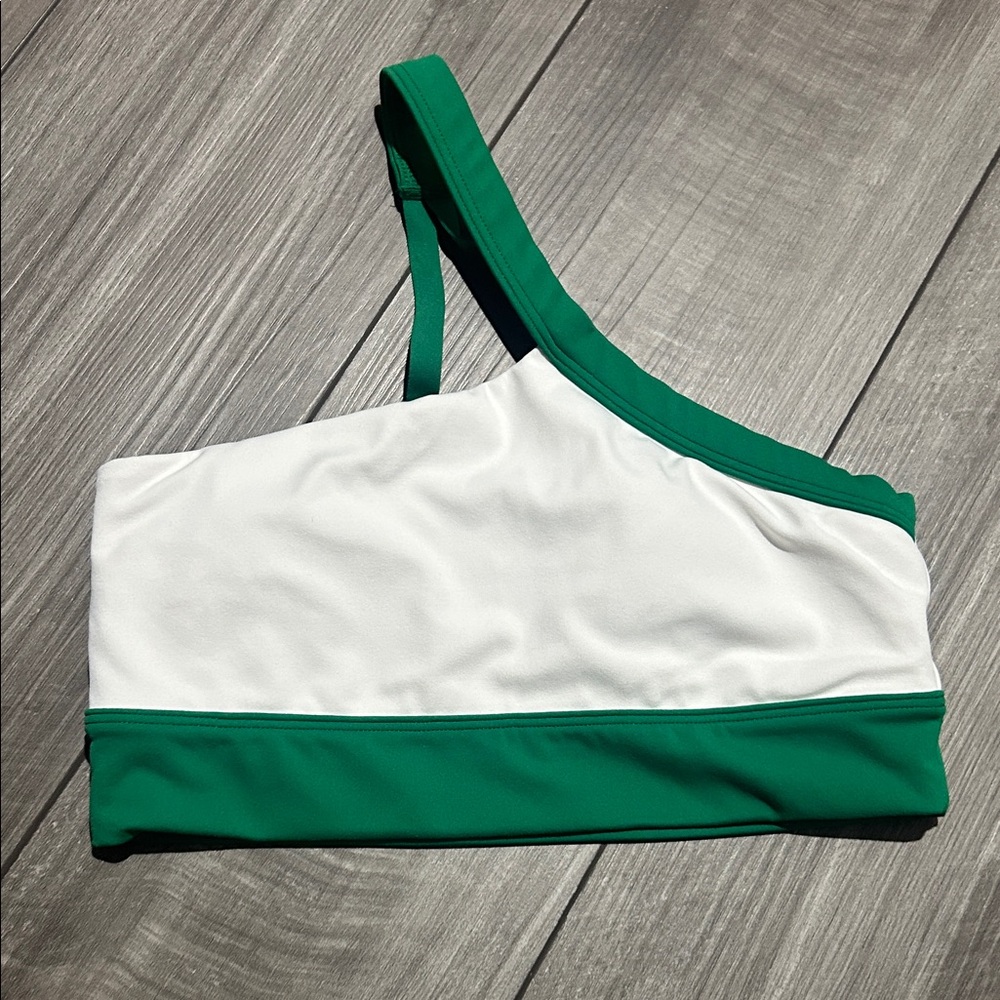 PINK Victoria's Secret Green and White One-Shoulder Sports Bra